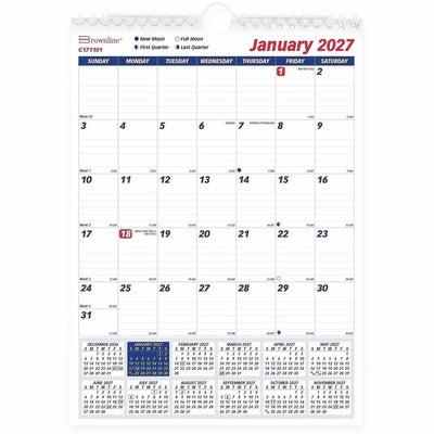 Dominion Blueline Brownline Wall Calendar Monthly 8x11" English, 1BK/EA 12EA/CT 2856CT/PL — view 1