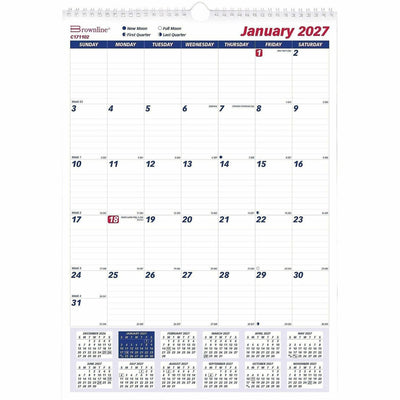 Dominion Blueline Brownline Ruled Block Monthly Wall Calendar, White, 12", REDC171102