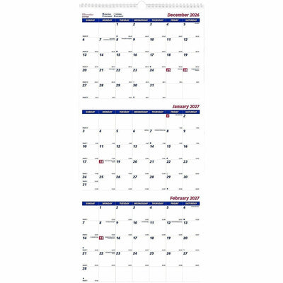 Dominion Blueline Brownline Three-Month Wall Calendar, 14 Months, December to January, White, 12 1/4", 12EA/CT — view 1