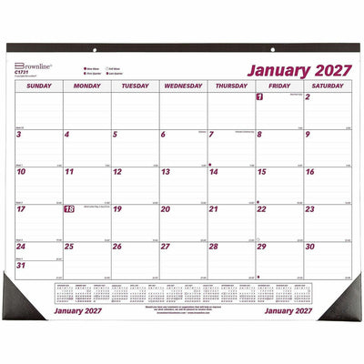 Dominion Blueline Brownline Professional Monthly Desk/Wall Calendar, White, 22", REDC1731