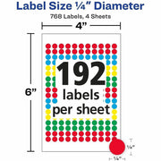 Avery® Dot Stickers, 1/4" Diameter, Assorted, 760 Total (5795), 1 Pack