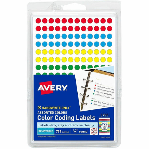 Avery® Dot Stickers, 1/4" Diameter, Assorted, 760 Total (5795), 1 Pack