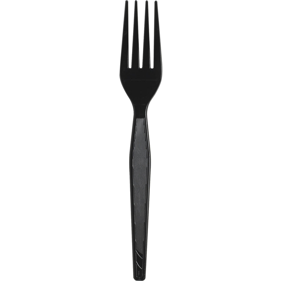 Dixie Heavyweight Disposable Forks by GP Pro, Black, Plastic, Shatter Resistant, 1000 / Carton, DXEFH517