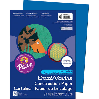Pacon SunWorks Construction Paper, Brite Blue, 50 / Pack, PAC7503