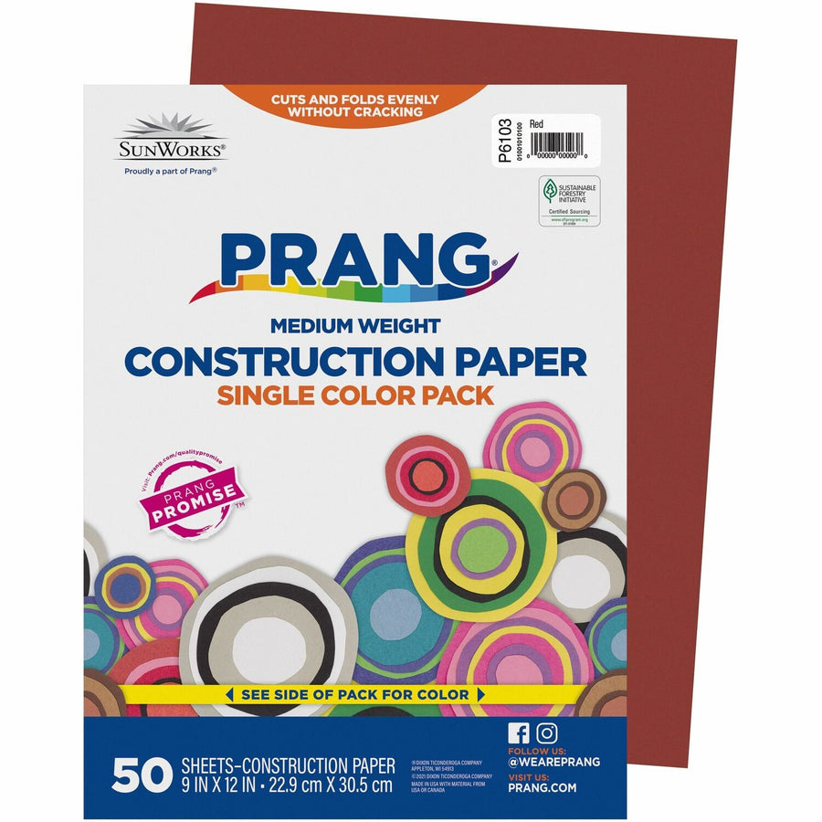 Prang Construction Paper, Red, Groundwood, Chemical-free, 1 / Pack, PAC6103