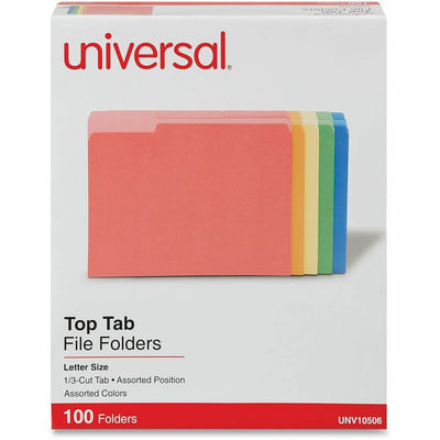 Universal 1/3 Tab Cut Letter Top Tab File Folder, 8 1/2" Width x 11" Length, 100 Box, UNV10506