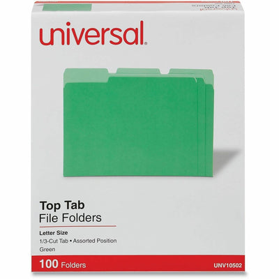 Universal 1/3 Tab Cut Letter Top Tab File Folder, 8 1/2" Width x 11" Length, 100 Box, UNV10502