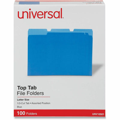 Universal 1/3 Tab Cut Letter Top Tab File Folder, 8 1/2" Width x 11" Length, 100 Box, UNV10501