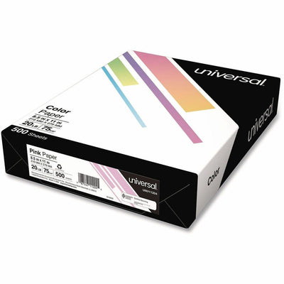 Universal Deluxe Colored Paper, 20 lb Bond Weight, 8.5 x 11, Pink, 500/Ream, UNV11204