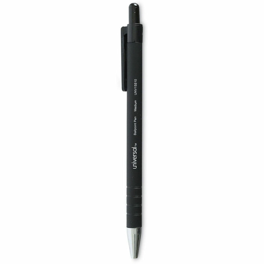 Universal Ballpoint Pen, Retractable, Medium 1 mm, Black Ink, Black Barrel, Dozen, Indicator, 1 Dozen, UNV15510