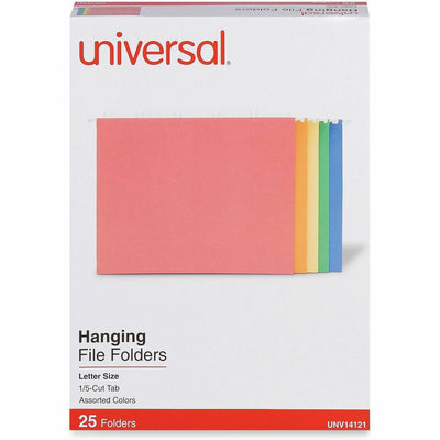 Universal 1/5 Tab Cut Letter Hanging Folder, Yellow, 8 1/2" Width x 11" Length, 25 Box, UNV14121