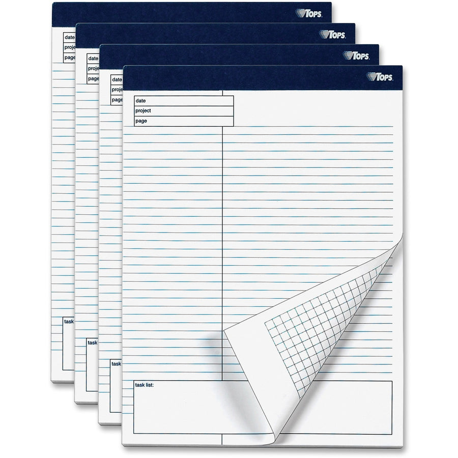 TOPS Project Planning Pads, Docket, 8.5" x 11.75", White, Chipboard, Perforated, 1 / Pack, TOP77102