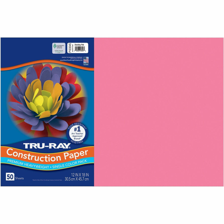 Tru-Ray Construction Paper, Shocking Pink, Sulphite, 76 lb, Fade Resistant, 1 / Pack, PAC103045