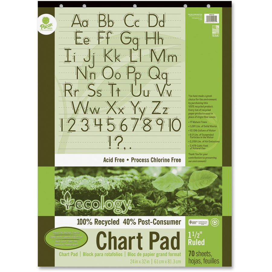 Decorol Recycled Chart Pad, 24" x 32", Strip, 70, Unperforated, PAC945710