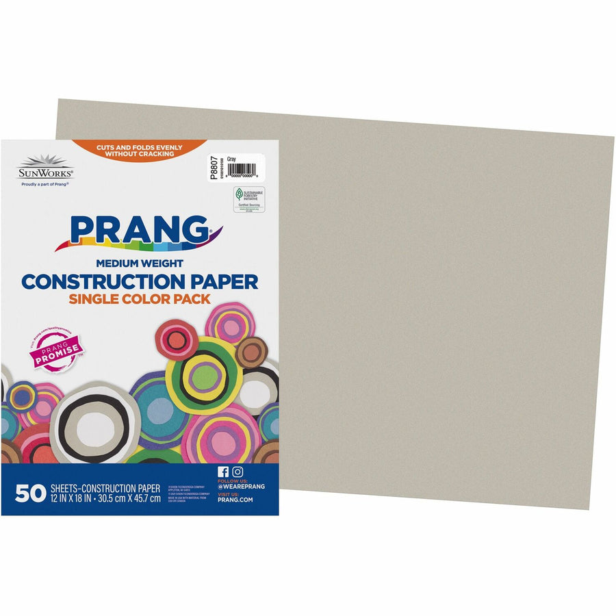 Prang Construction Paper, Gray, Groundwood, Smooth Textured, 1 / Pack, PAC8807