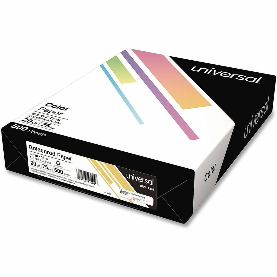 Universal Deluxe Colored Paper, 20 lb Bond Weight, 8.5 x 11, Goldenrod, 500/Ream, UNV11205