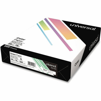 Universal Deluxe Colored Paper, 20 lb Bond Weight, 8.5 x 11, Green, 500/Ream, UNV11203