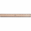 Universal Flat Wood Ruler with Double Metal Edge, 12", Clear Lacquer Finish, UNV59021