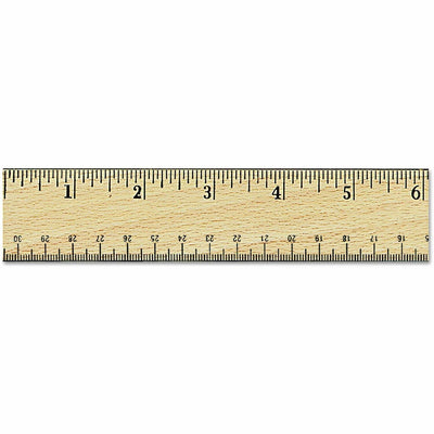 Universal Flat Wood Ruler with Double Metal Edge, 12", Clear Lacquer Finish, UNV59021