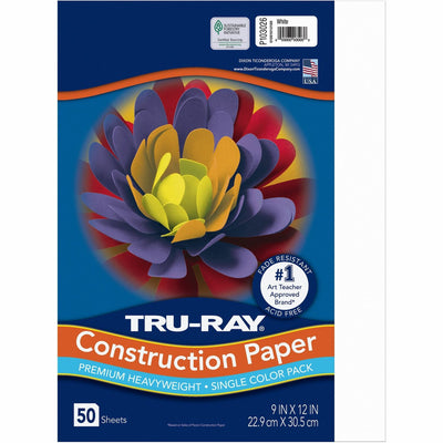 Dixon Ticonderoga Tru-Ray Heavyweight Construction Paper, White, 1 Pack, PAC103026