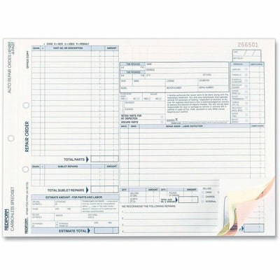 Dominion Blueline Rediform 4P489 Polypack Auto Repair Order Form, 50 Set, RED4P489