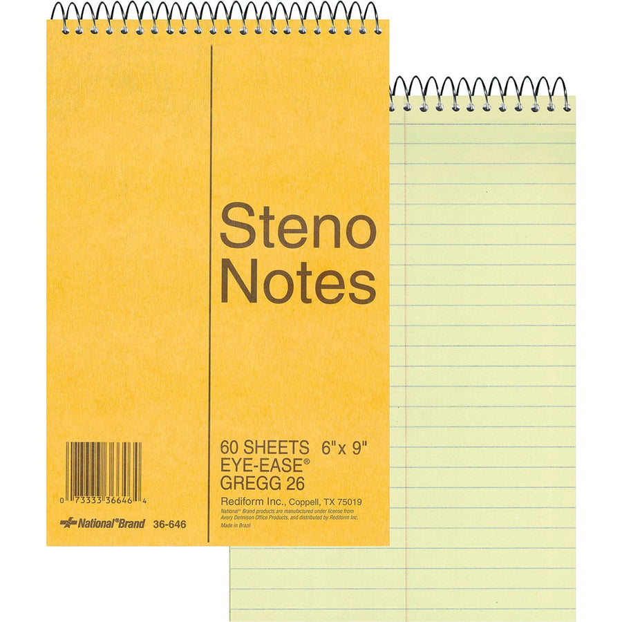 Rediform Wirebound Steno Notebook, 6" x 9", 16 lb, 60, Subject, RED36646