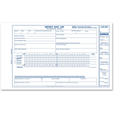 Dominion Blueline Rediform Carbonless 2-part Driver's Daily Log Book, White, REDS5031NCL