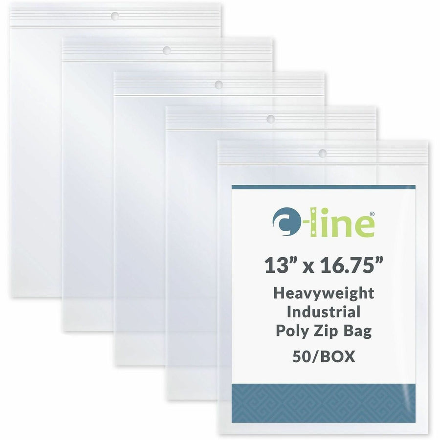 C-Line Oversized Heavyweight Poly Zip Bags, Clear, Punched, 1 / Box, CLI47014