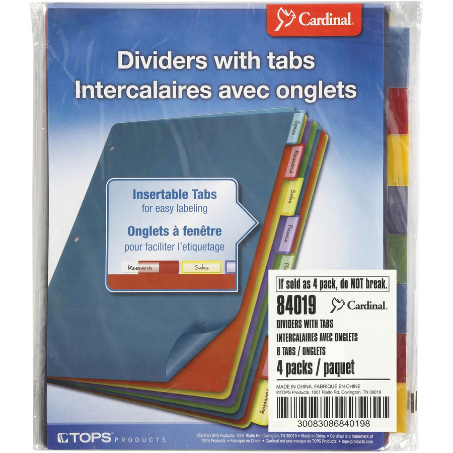 Cardinal® Extra-tough Poly Dividers, 9" x 11", Insertable Tab, 4 / Pack, CRD84019