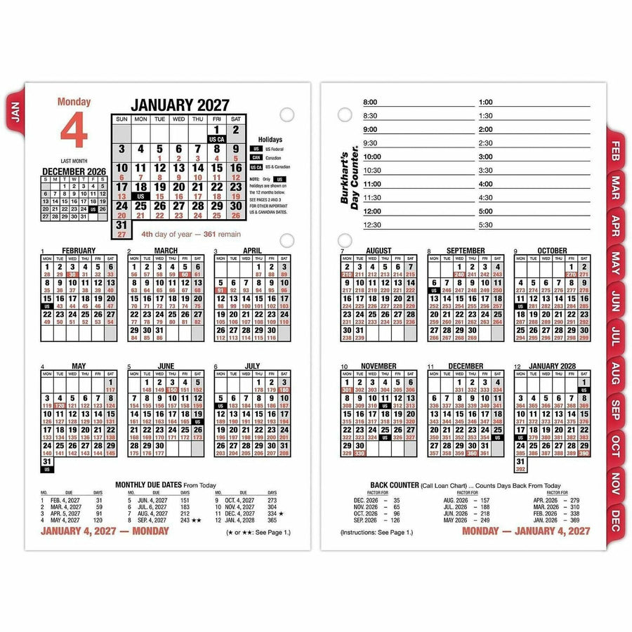 ACCO At-A-Glance Burkhart's Day Counter Loose-Leaf Desk Calendar Refill, Cream, 4 1/2", 20EA/CT — view 1