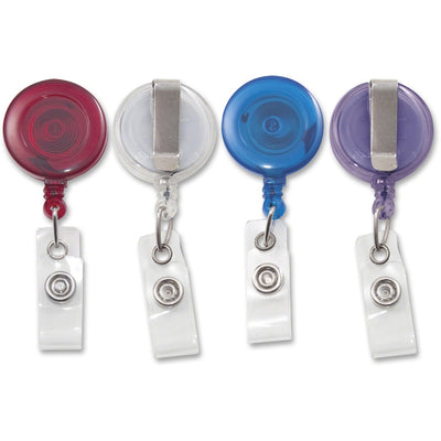 Advantus Retracting ID Card Reel with Snaps, Translucent Assorted, 4 / Pack, AVT75464