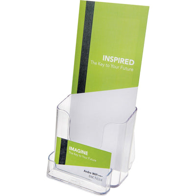 Deflecto Countertop Leaflet Holder With Business Card Holder, Clear, DEF78601