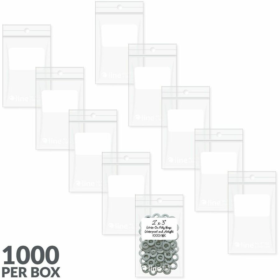 C-Line Write-On Reclosable Small Parts Bags, Clear, Poly, Zipper Lock, 1000 / Carton, CLI47223