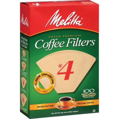 Melitta Super Premium No. 4 Coffee Filters, Brown, 100 / Pack, MLA624602