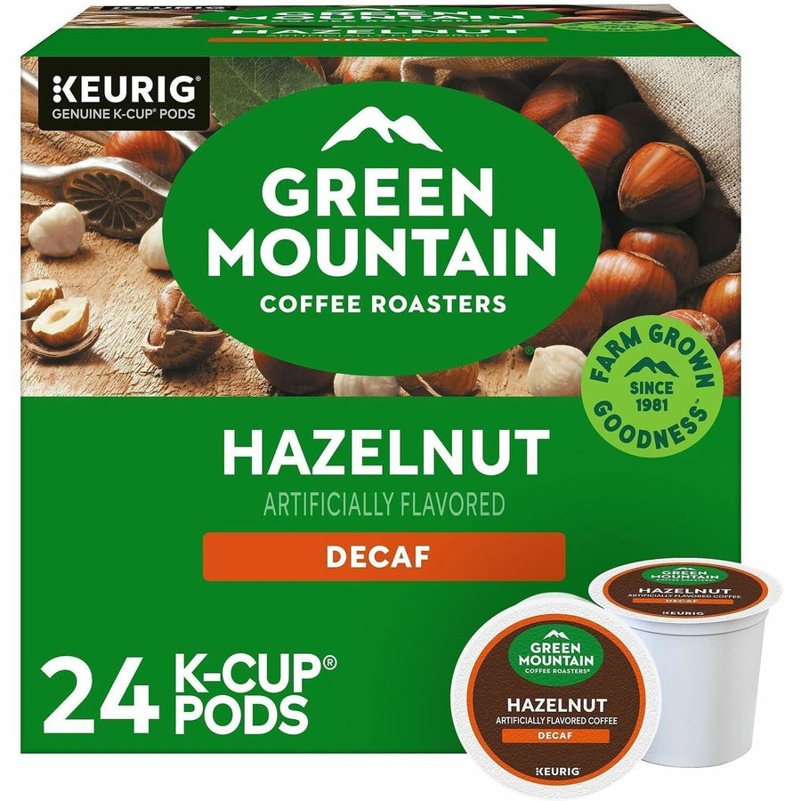 Green Mountain Coffee Hazelnut Decaf Coffee, Keurig Single-Serve K-Cup pods, Light Roast, 24 Count, 8.3" x 9", 24 / Box, GMT7792