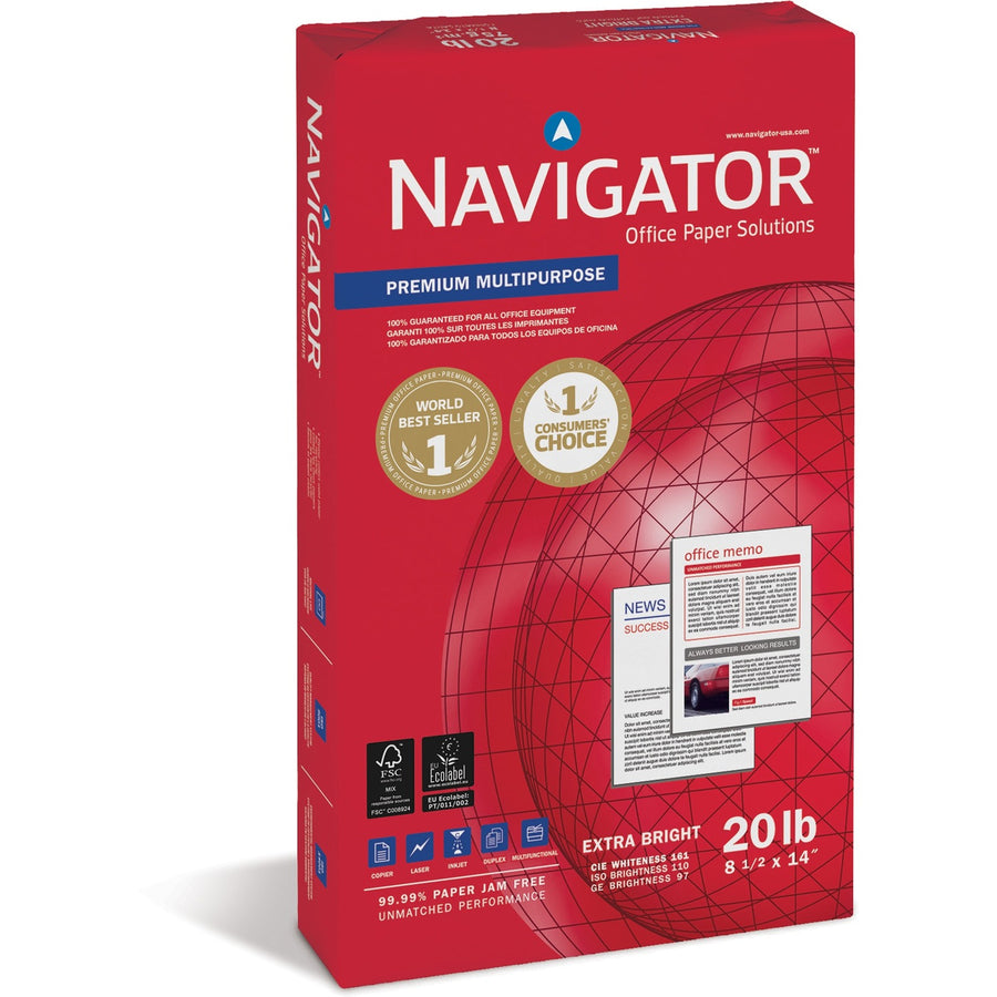 Navigator Premium Multipurpose Trusted Performance Paper - Extra Opacity - White, 8.5" x 14", 20 lb, 10 / Carton, SNANMP1420