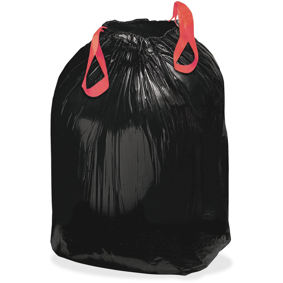 Webster Drawstring Trash Liners, Draw'n Tie, Medium, Black, Resin, 30 gal, Puncture Resistant, 200 / Box, WBI1DT200