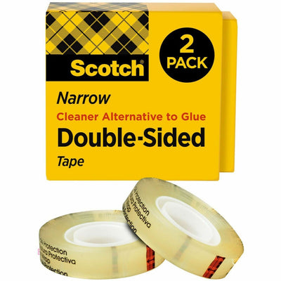 3M Scotch Permanent Double-Sided Tape - 1/2"W, Clear, 1 Pack, MMM665-2PK