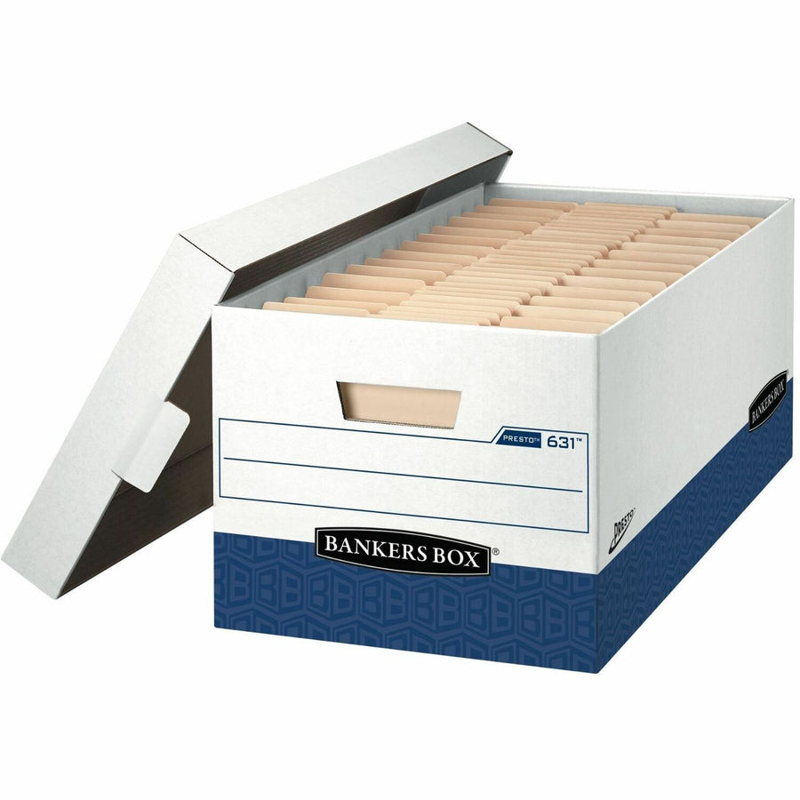 Bankers Box Presto File Storage Box, 13" x 10.5", Blue, Comfortable Handle, 12 / Carton, FEL0063101