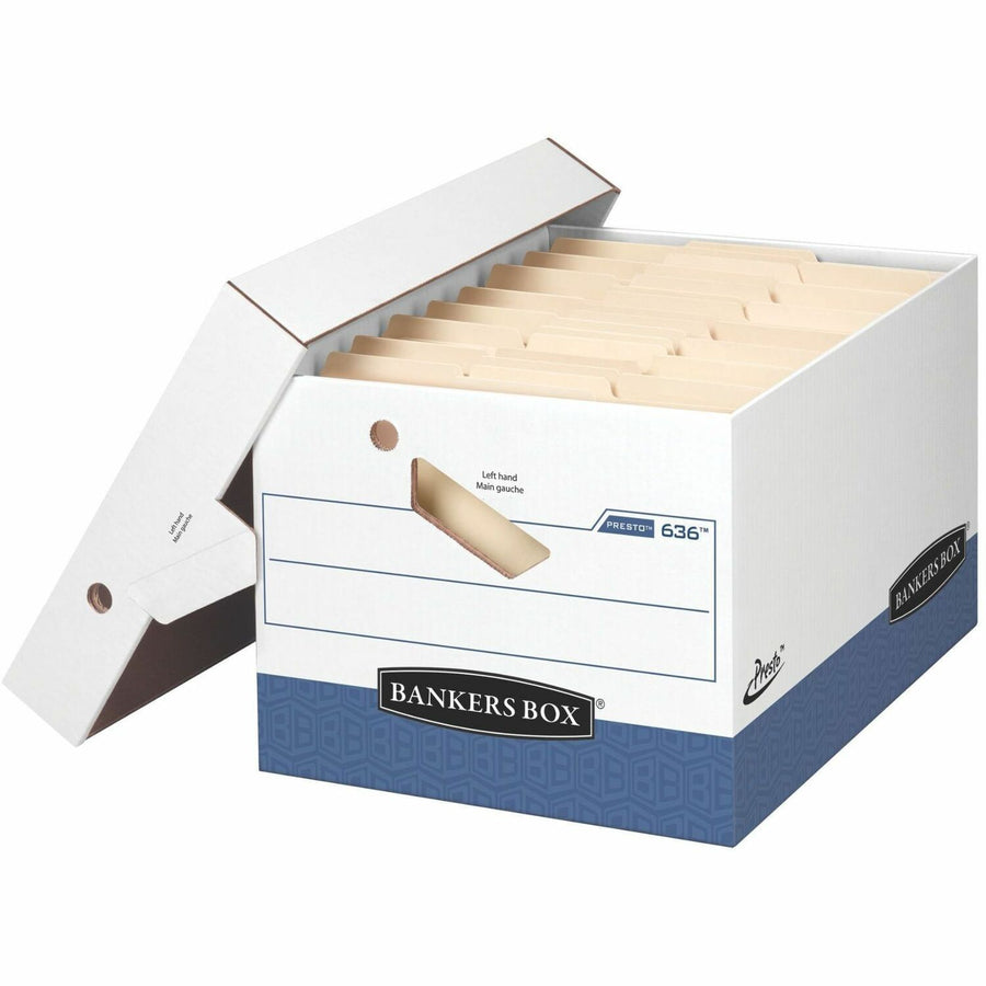 Bankers Box Presto File Storage Box, 12.9" x 10.4", Blue, Comfortable Handle, 12 / Carton, FEL0063601