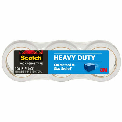3M Scotch Heavy-Duty Shipping/Packaging Tape, Clear, 3 / Pack, MMM38503