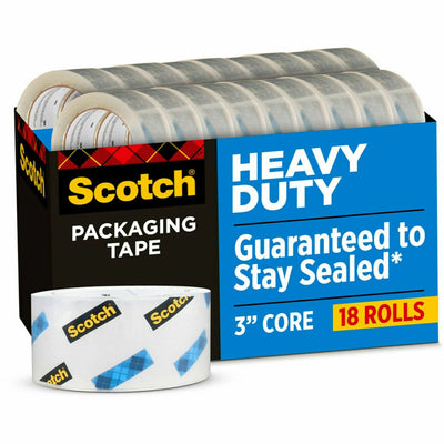 3M Scotch Heavy-Duty Shipping/Packaging Tape, Clear, 18 / Box, MMM385018CP