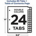 Avery Double Column 24 Tab Dividers, Customizable TOC, 1 Set (11321), White, 24 / Set, AVE11321