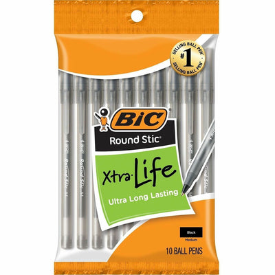 BIC Round Stic Ballpoint Pens, 10 / Pack, BICGSMP101BK