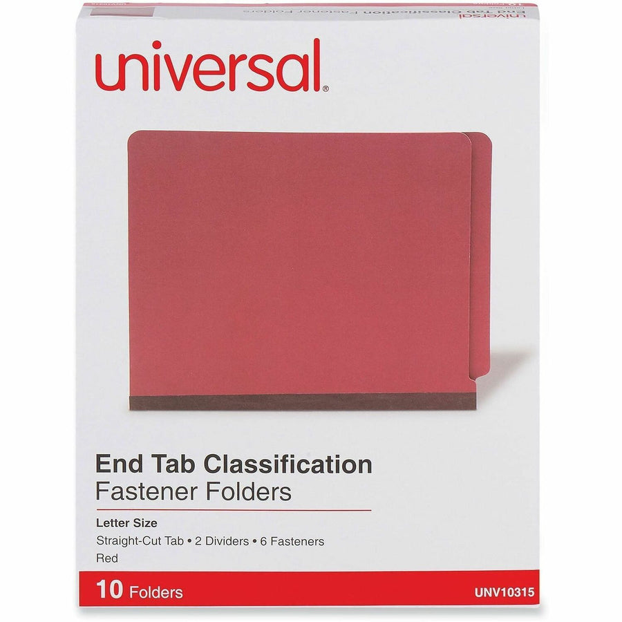 Universal Classification Folder, Red, Straight, 10 / Box, UNV10315