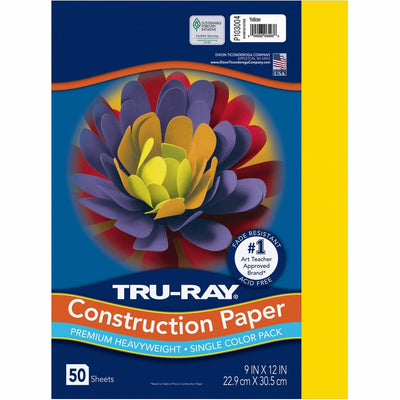 Dixon Ticonderoga Tru-Ray Heavyweight Construction Paper, Yellow, 1 Pack, PAC103004