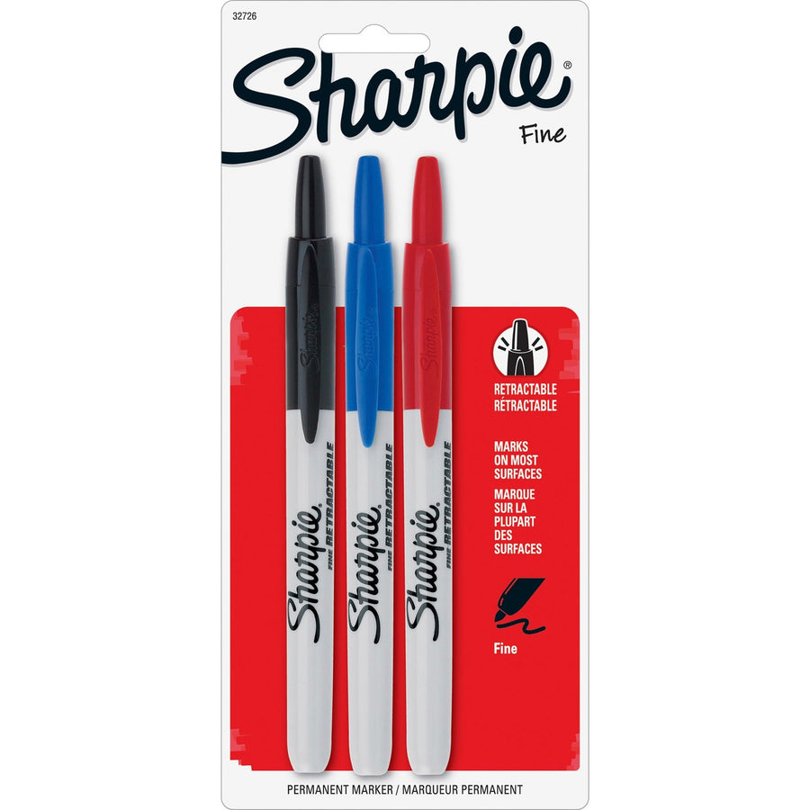 Sharpie Retractable Permanent Markers, Assorted, Non-toxic, 3 / Set, SAN32726PP