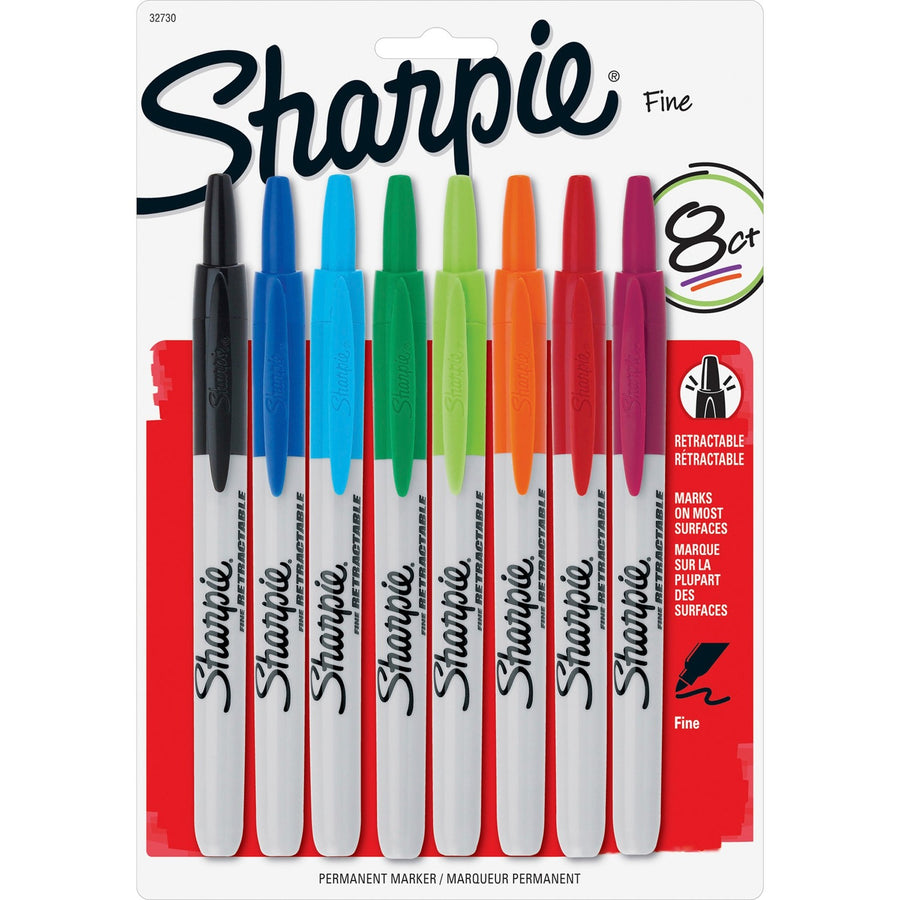 Sharpie Retractable Permanent Markers, Assorted, Non-toxic, 8 / Set, SAN32730PP