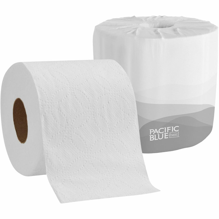Pacific Blue Basic Standard Roll Embossed Toilet Paper, White, Absorbent, 80 / Carton, GPC1988001