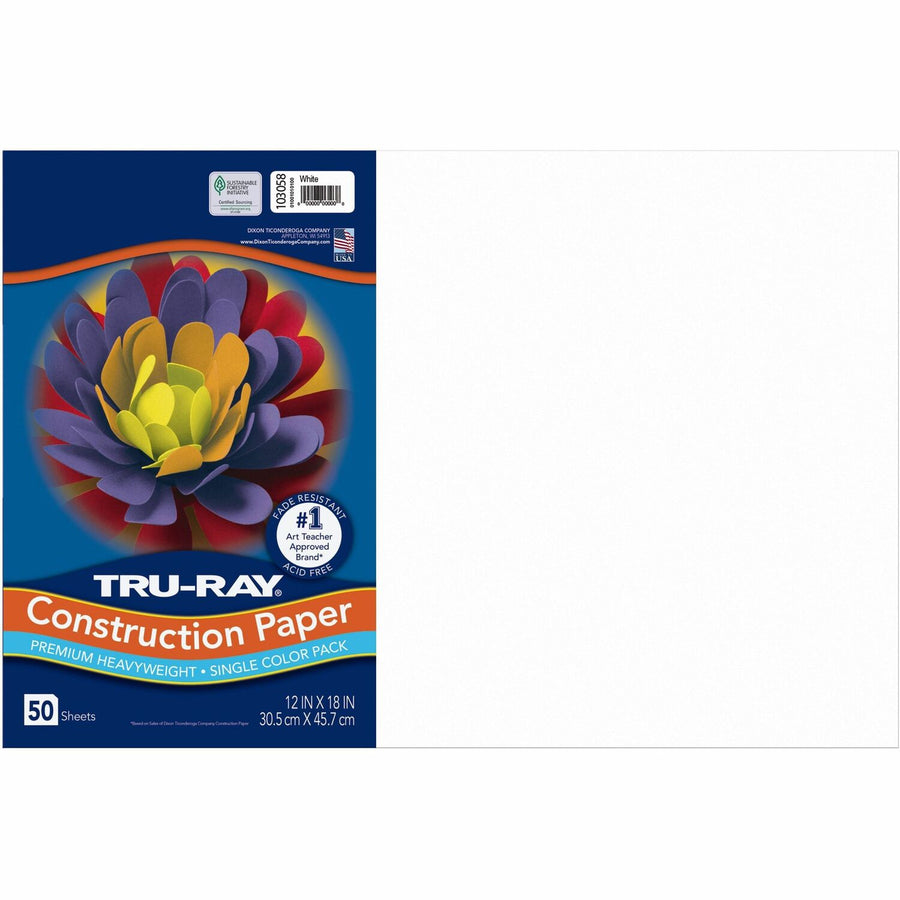 Tru-Ray Heavyweight Construction Paper, 18" x 0.50", White, Sulphite, 1 / Pack, PAC103058